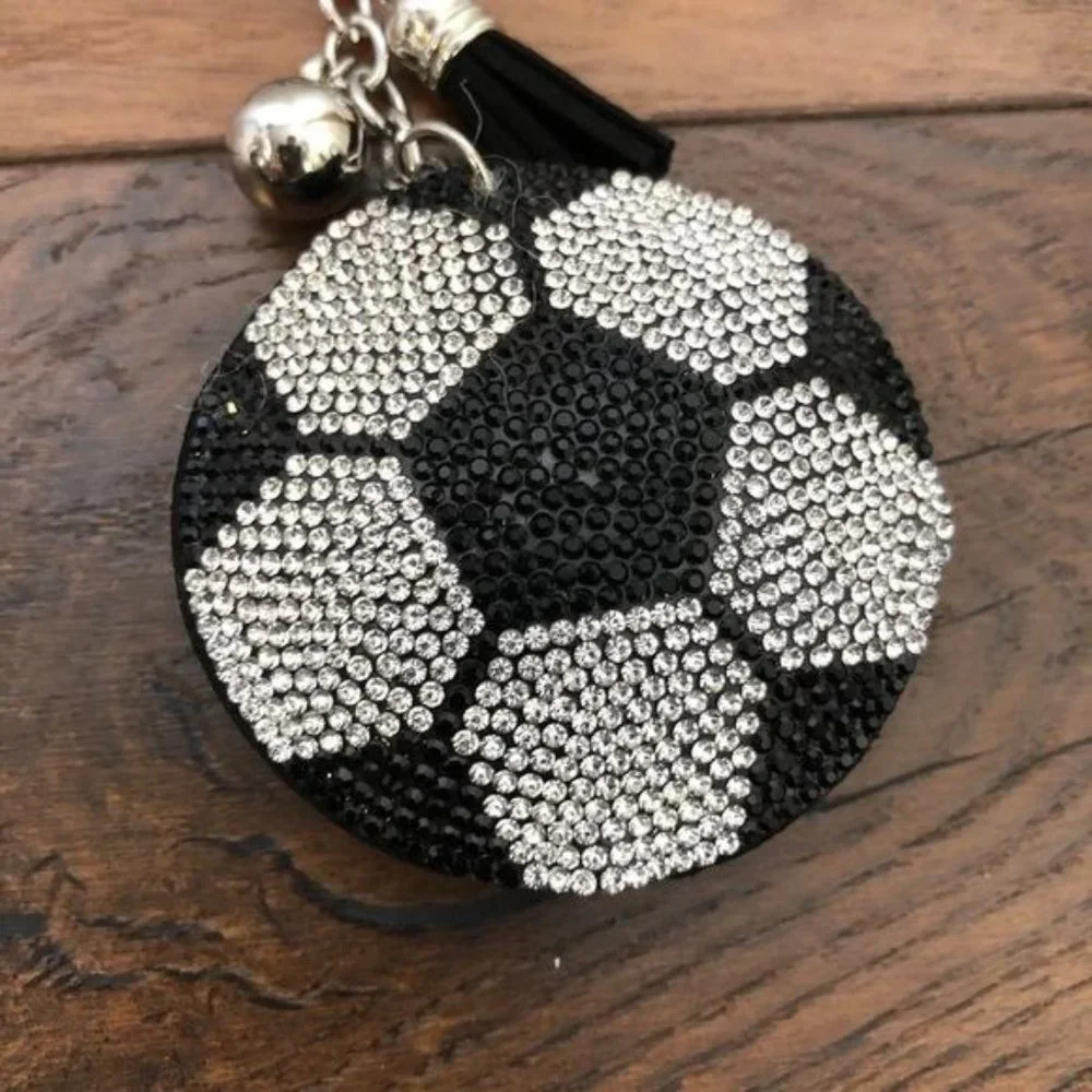Puffed‎ Rhinestone Soccer Key Chain Purse Charm